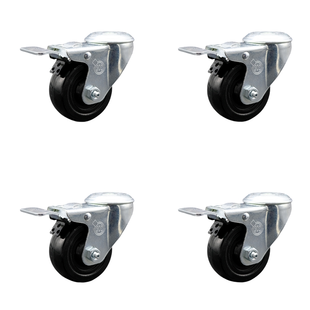 SCC-SSBHTTL20S314-HRS-4 Stainless Steel Hard Rubber Swivel Bolt Hole Caster with 3 x 1.25 in. Black Wheels - Set of 4