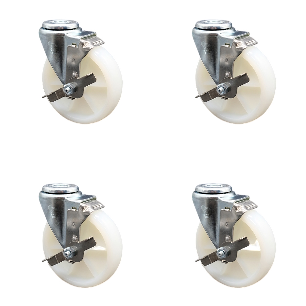 SCC-SSBH20S514-NYS-TLB-4 Stainless Steel Nylon Swivel Bolt Hole Caster with 5 x 1.25 in. White Wheels - Set of 4