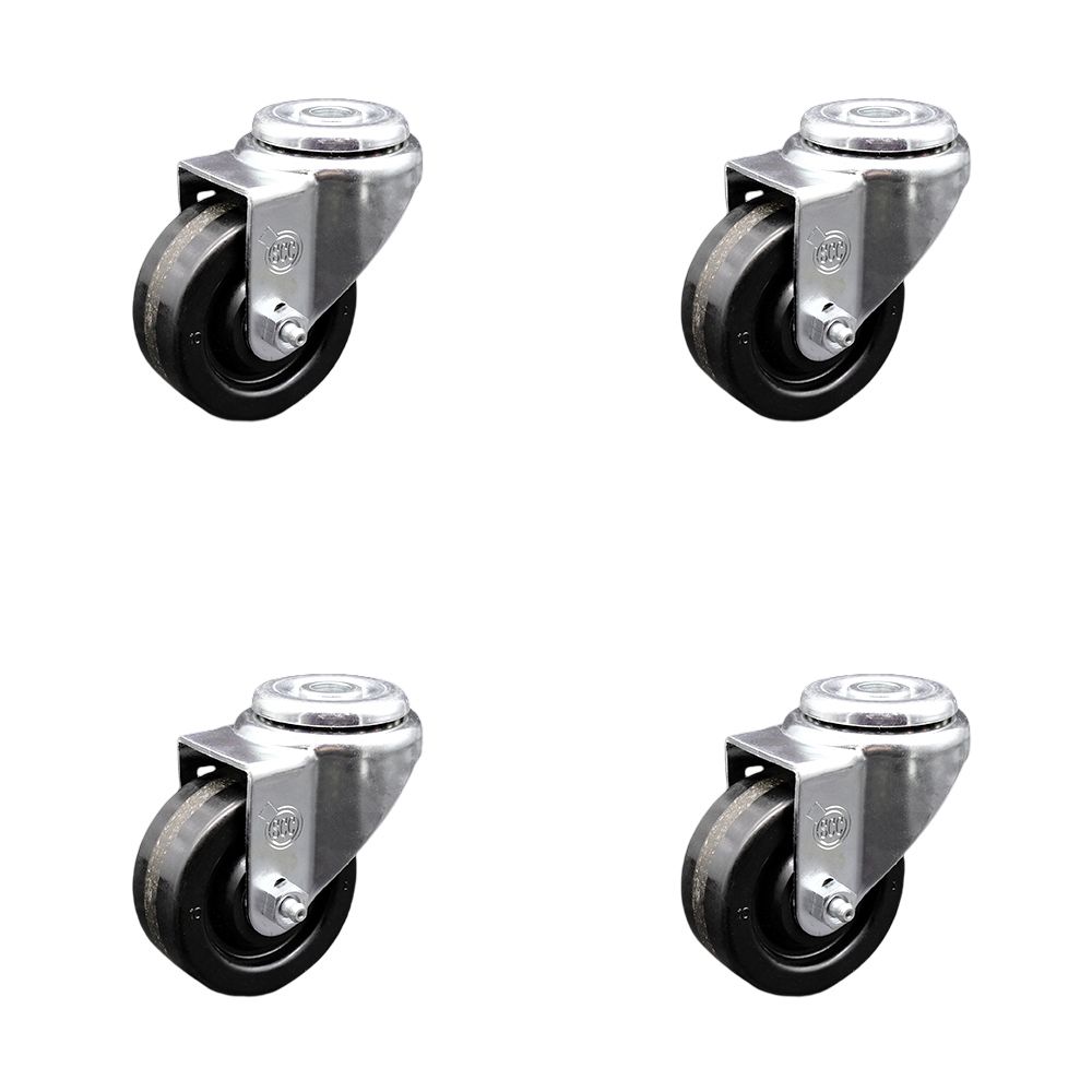 SCC-BH20S3514-PHR-4 Phenolic Swivel Bolt Hole Caster with Roller Bearing with 3.5 x 1.25 in. Black Wheels - Set of 4