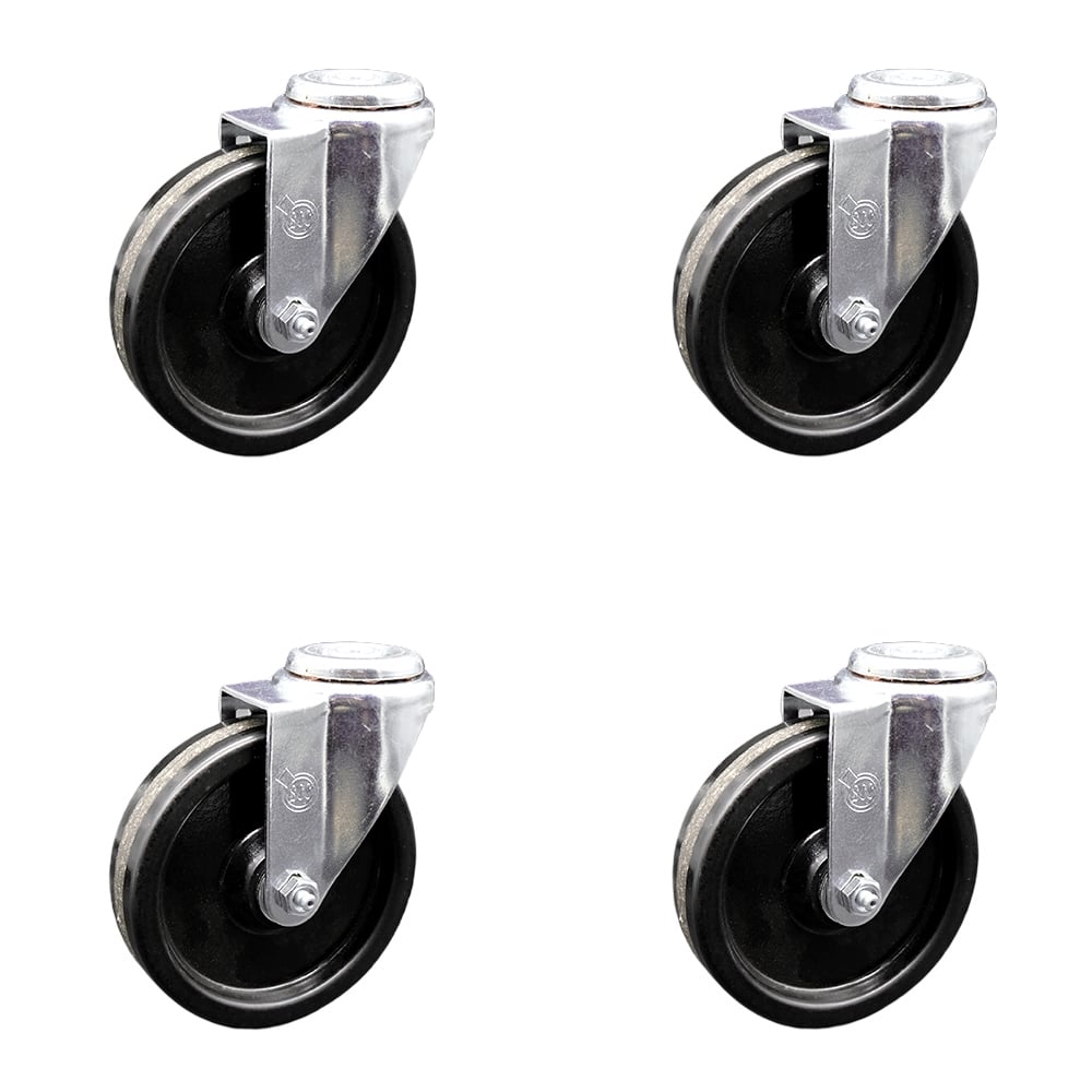SCC-BH20S514-PHR-4 Phenolic Swivel Bolt Hole Caster with Roller Bearing with 5 x 1.25 in. Black Wheels - Set of 4
