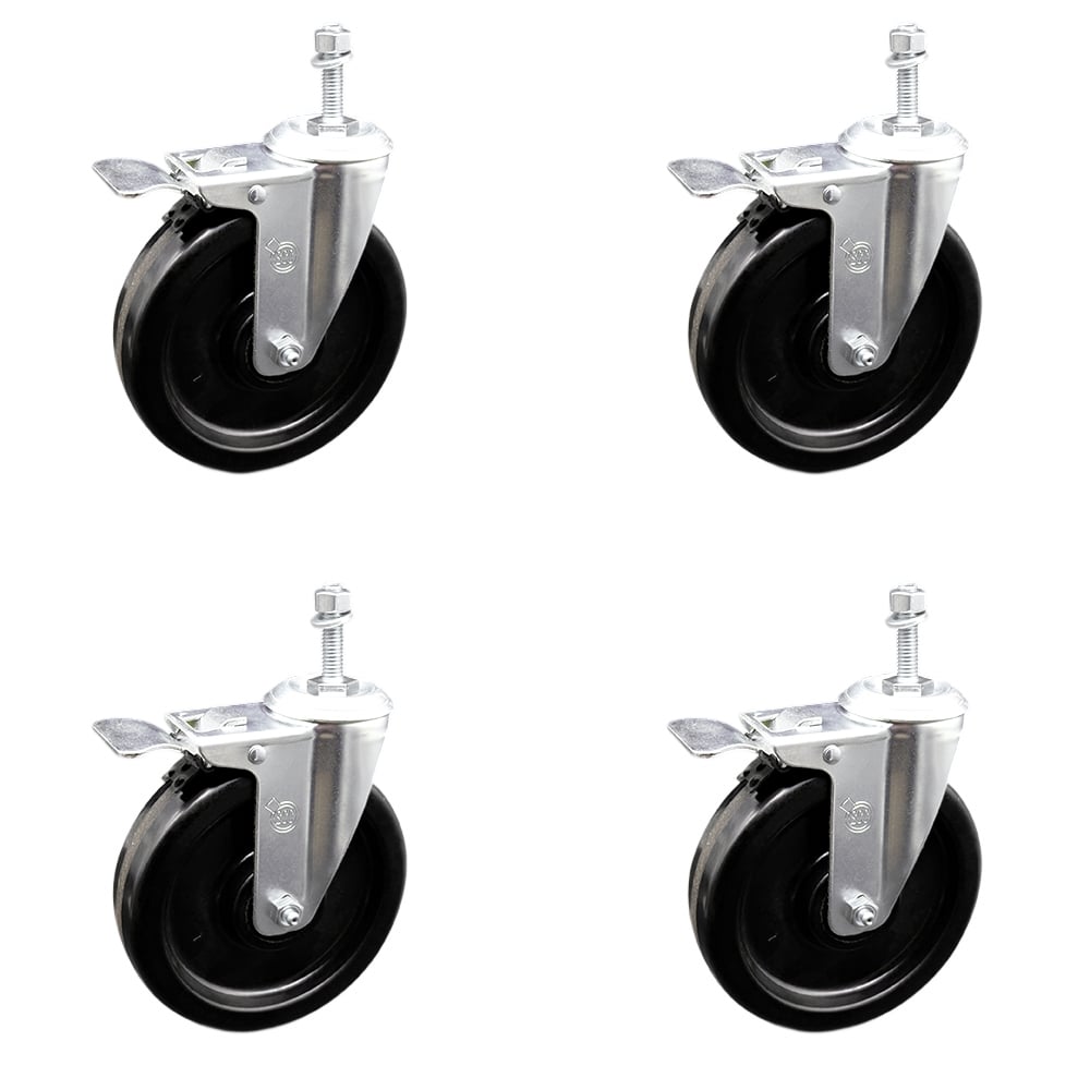 SCC-TSTTL20S615-PHR-381615-4 Phenolic Swivel Threaded Stem Caster with Roller Bearing with 6 x 1.5 in. Black Wheels & 0.38 in. Stems - Set of 4