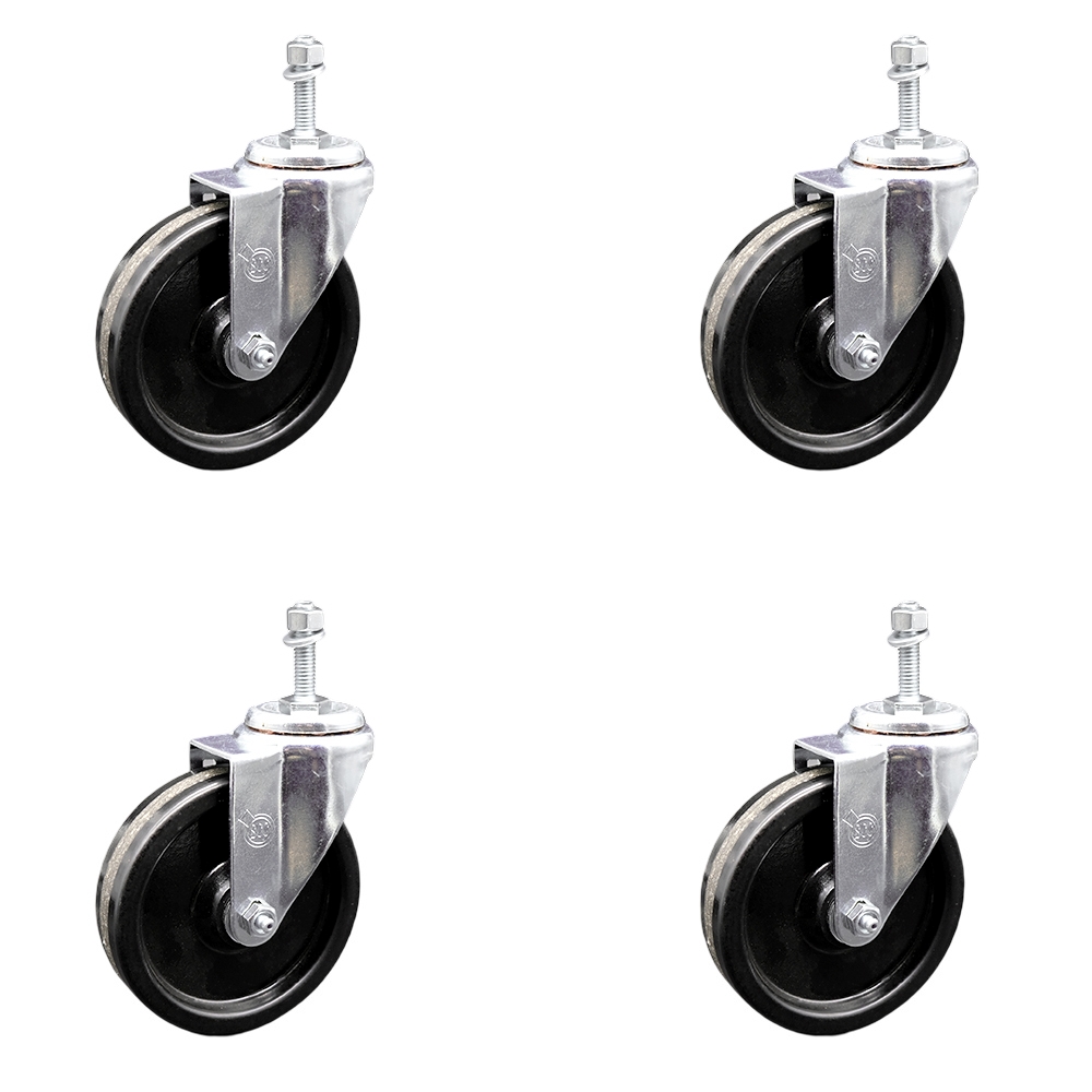 SCC-TS20S514-PHR-M1015-4 Phenolic Swivel Threaded Stem Caster with Roller Bearing with 5 x 1.25 in. Black Wheels & 10 mm Stems - Set of 4