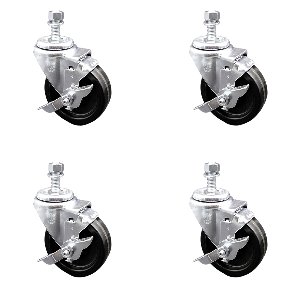 SCC-TS20S414-PHR-TLB-M1215-4 Phenolic Swivel Threaded Stem Caster with Roller Bearing with 4 x 1.25 in. Black Wheels & 12 mm Stems - Set of 4