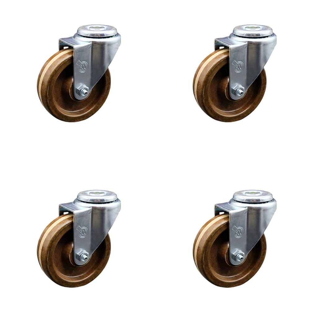 SCC-BH20S414-PHRHT-4 High Temperature Phenolic Swivel Bolt Hole Caster with Roller Bearing with 4 x 1.25 in. Brown Wheels - Set of 4