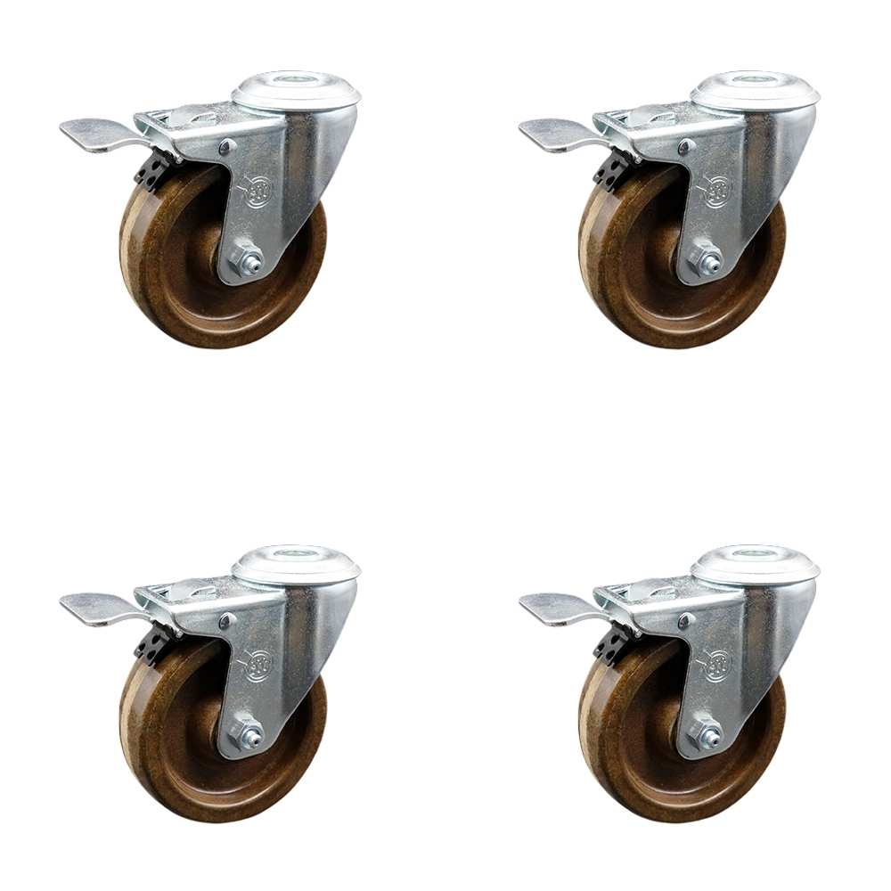 SCC-BHTTL20S414-PHRHT-4 High Temperature Phenolic Swivel Bolt Hole Caster with Roller Bearing with 4 x 1.25 in. Brown Wheels - Set of 4