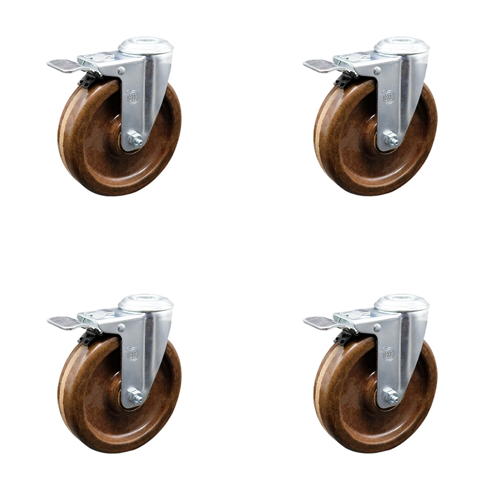 SCC-BHTTL20S615-PHRHT-4 High Temperature Phenolic Swivel Bolt Hole Caster with Roller Bearing with 6 x 1.5 in. Brown Wheels - Set of 4