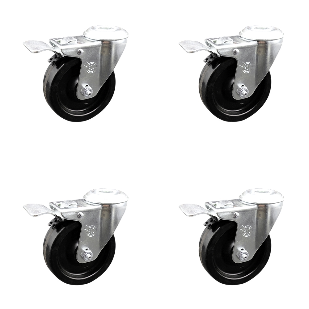 SCC-SSSSBHTTL20S414-PHS-4 Stainless Steel Phenolic Swivel Bolt Hole Caster with 4 x 1.25 in. Black Wheels - Set of 4