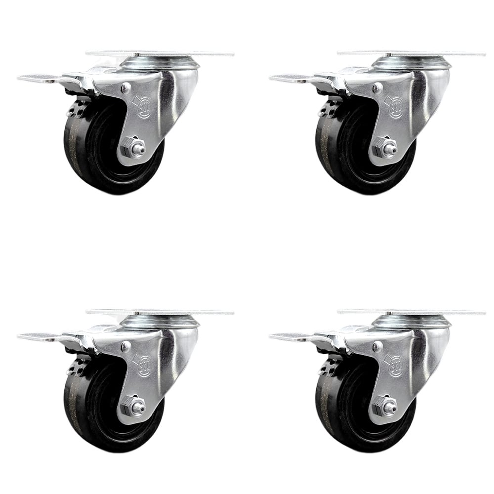 SCC-SSSSTTL20S3514-PHS-4 Stainless Steel Phenolic Swivel Top Plate Caster with 3.5 x 1.25 in. Black Wheels - Set of 4