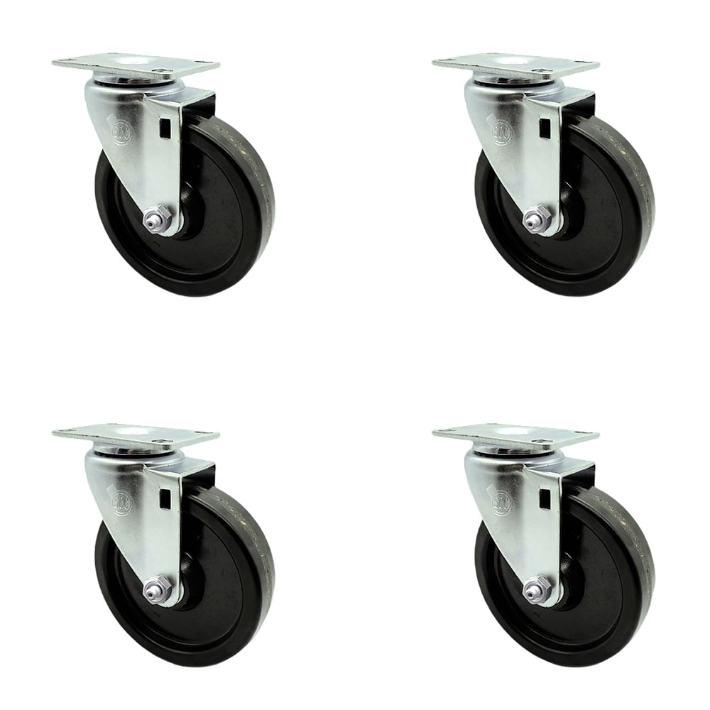 SCC-SSSS20S514-PHS-4 Stainless Steel Phenolic Swivel Top Plate Caster with 5 x 1.25 in. Black Wheels - Set of 4