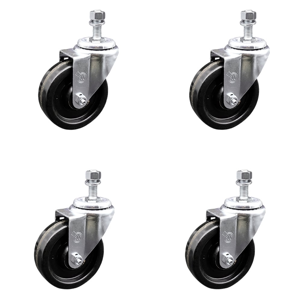 SCC-TS20S414-PHS-121315-4 Phenolic Swivel Threaded Stem Caster with 4 x 1.25 in. Black Wheels & 0.5 in. Stems - Set of 4