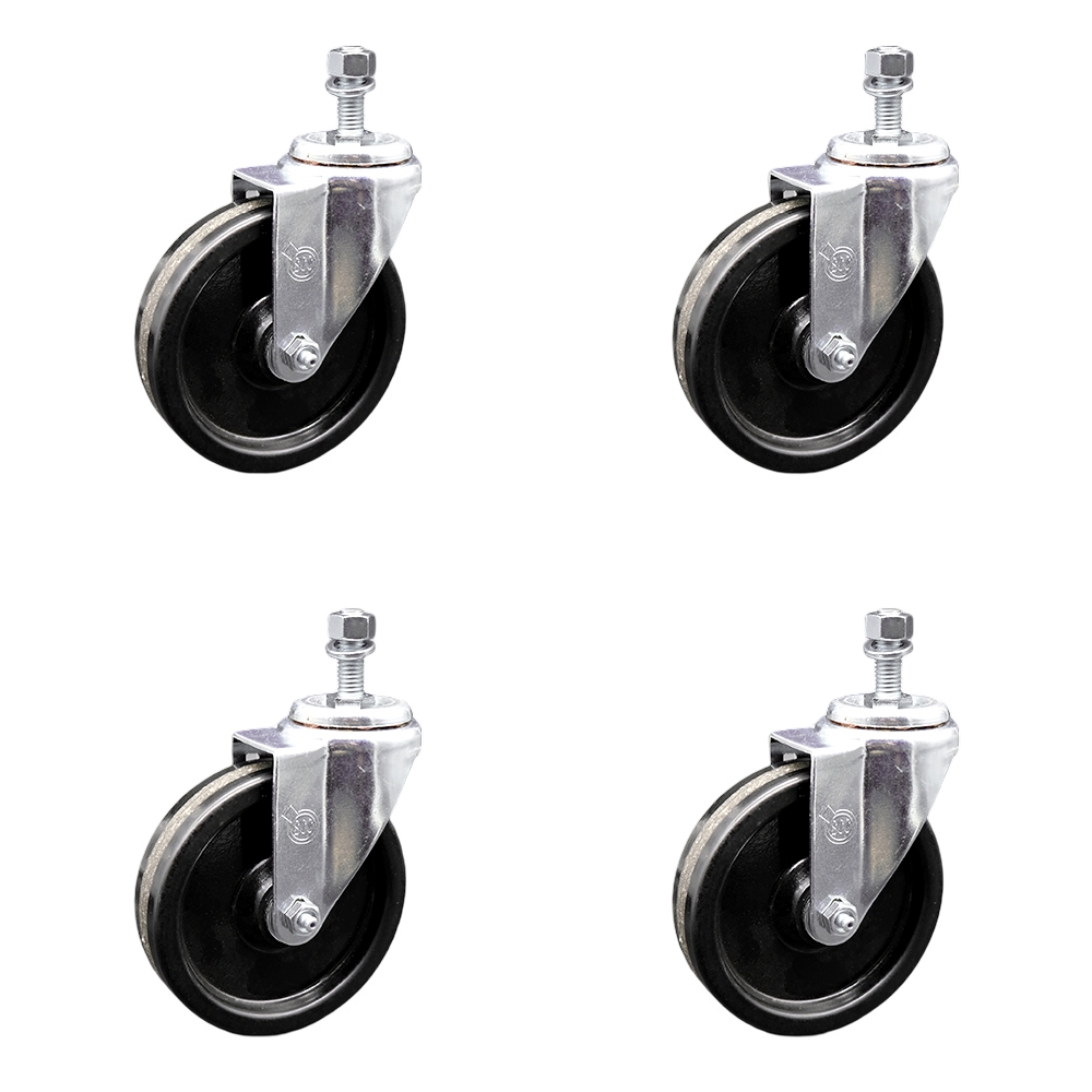 SCC-SSSSTS20S514-PHS-121315-4 Stainless Steel Phenolic Swivel Threaded Stem Caster with 5 x 1.25 in. Black Wheels & 0.5 in. Stems - Set of 4