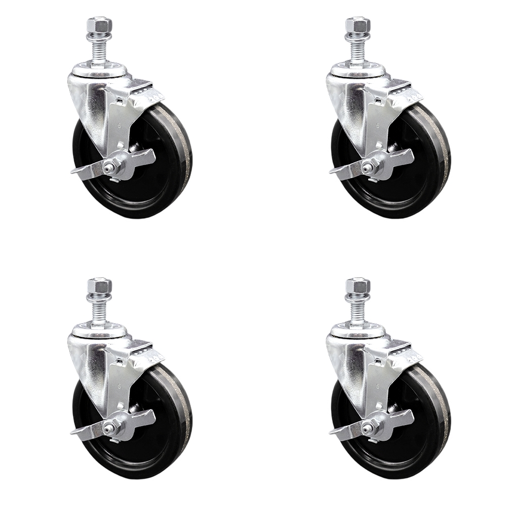 SCC-SSSSTS20S514-PHS-TLB-M1015-4 Stainless Steel Phenolic Swivel Threaded Stem Caster with 5 x 1.25 in. Black Wheels & 10 mm Stems - Set of 4