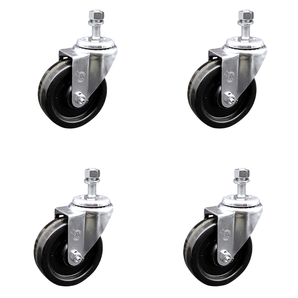 SCC-TS20S414-PHS-M1215-4 Phenolic Swivel Threaded Stem Caster with 4 x 1.25 in. Black Wheels & 12 mm Stems - Set of 4