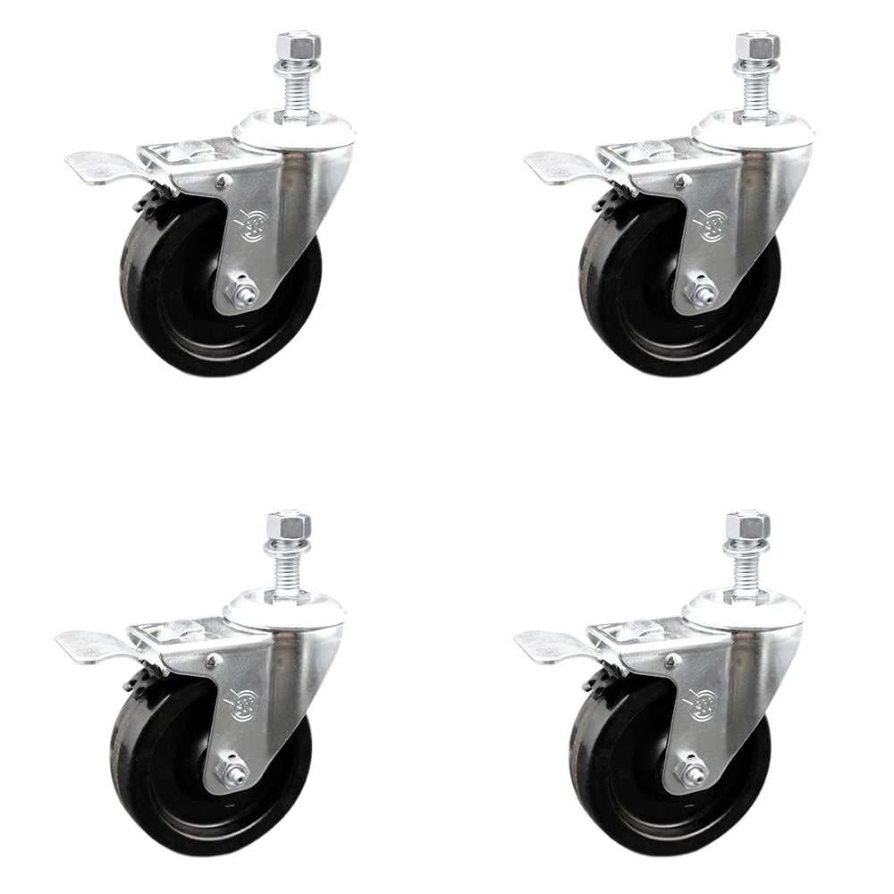 SCC-TSTTL20S414-PHS-M1215-4 Phenolic Swivel Threaded Stem Caster with 4 x 1.25 in. Black Wheels & 12 mm Stems - Set of 4