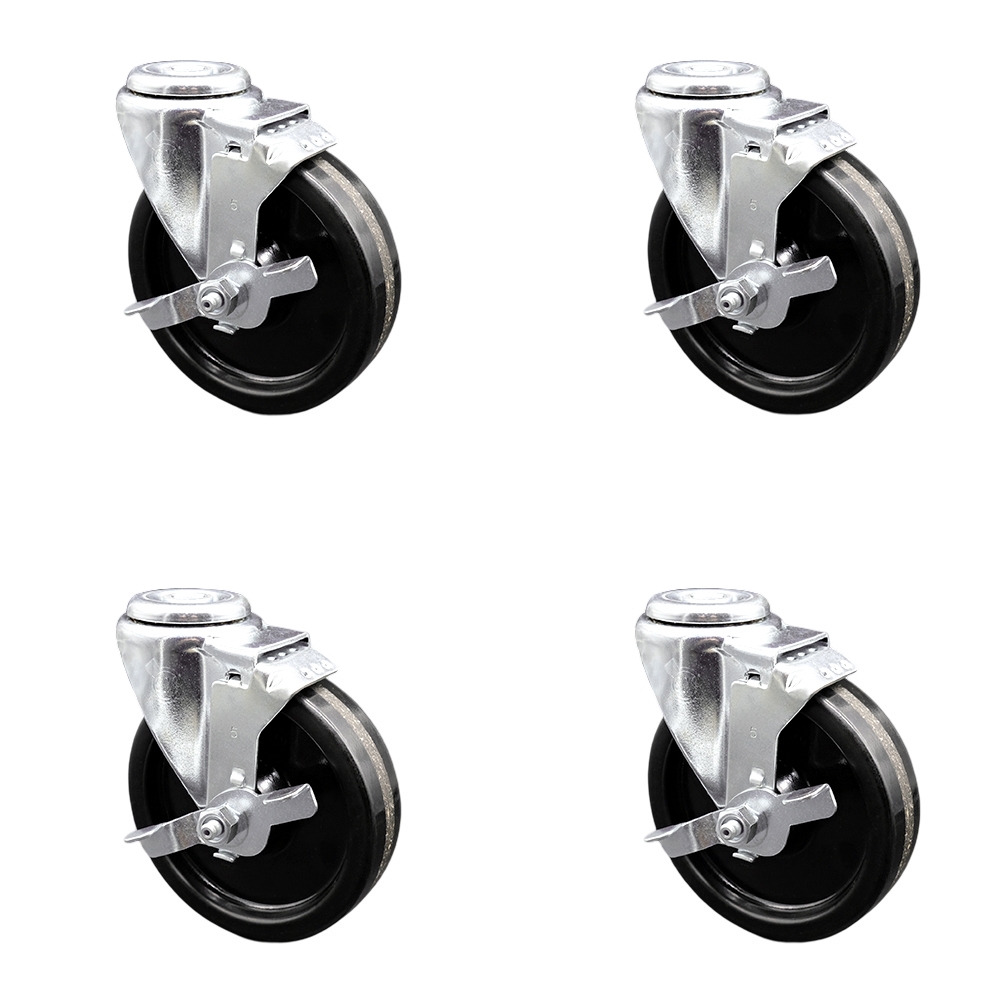 SCC-BH20S514-PHS-TLB-4 Phenolic Swivel Bolt Hole Caster with 5 x 1.25 in. Black Wheels - Set of 4