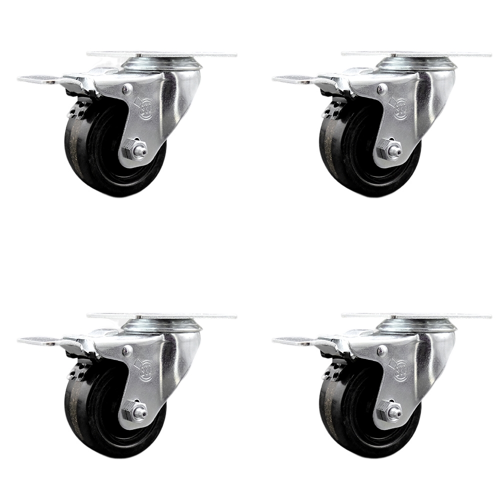 SCC-SSSSTTL20S314-PHS-4 Stainless Steel Phenolic Swivel Top Plate Caster with 3 x 1.25 in. Black Wheels - Set of 4