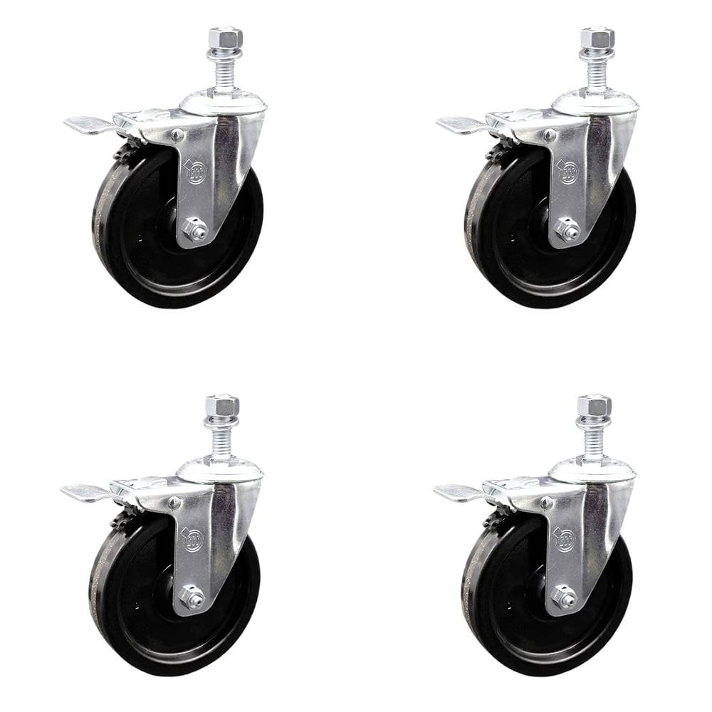SCC-TSTTL20S514-PHS-121315-4 Phenolic Swivel Threaded Stem Caster with 5 x 1.25 in. Black Wheels & 0.5 in. Stems - Set of 4
