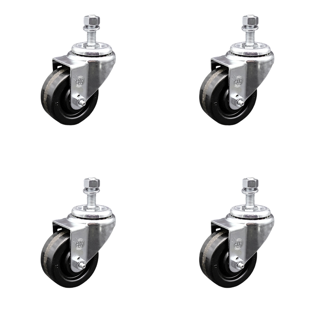 SCC-SSSSTS20S314-PHS-121315-4 Stainless Steel Phenolic Swivel Threaded Stem Caster with 3 x 1.25 in. Black Wheels & 0.5 in. Stems - Set of 4