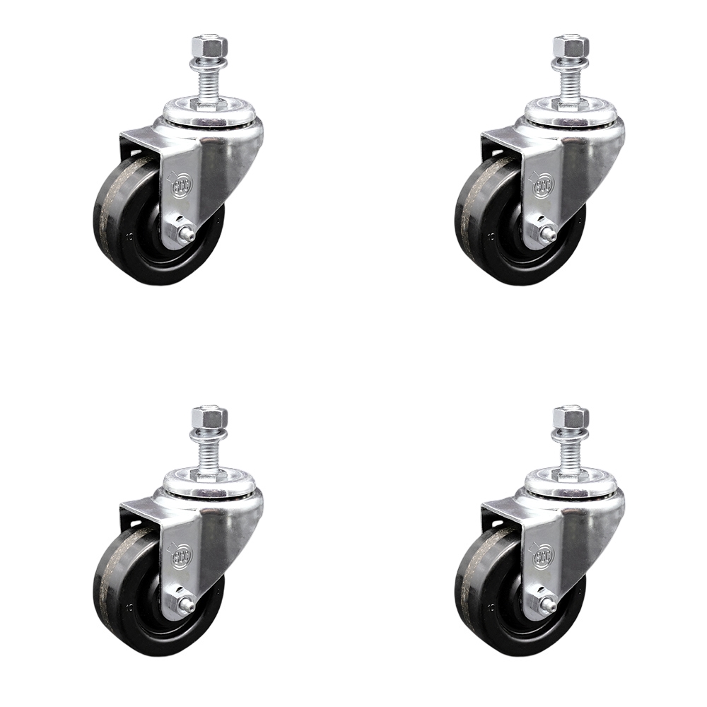 SCC-TS20S314-PHS-381615-4 Phenolic Swivel Threaded Stem Caster with 3 x 1.25 in. Black Wheels & 0.38 in. Stems - Set of 4