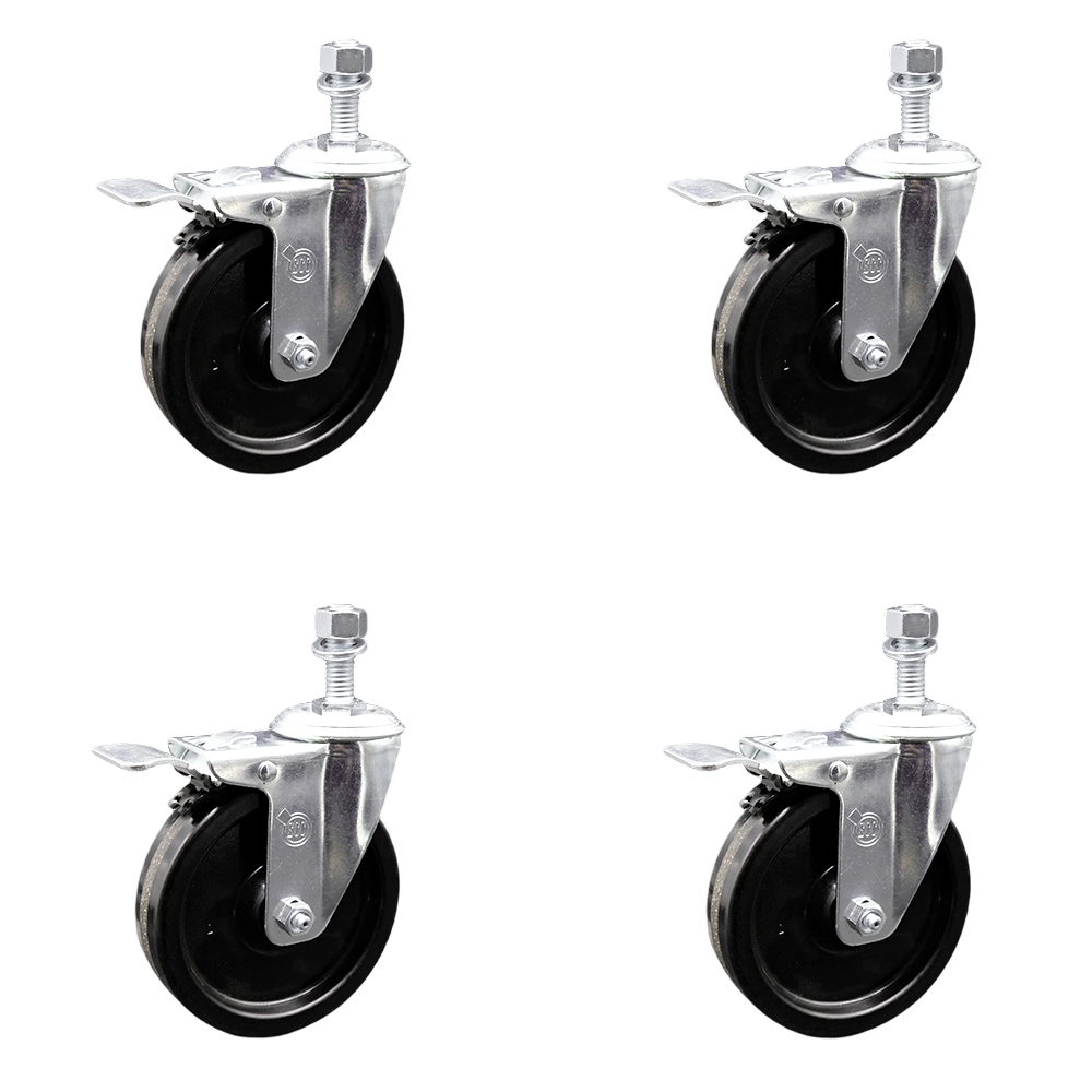 SCC-TSTTL20S514-PHS-M1215-4 Phenolic Swivel Threaded Stem Caster with 5 x 1.25 in. Black Wheels & 12 mm Stems - Set of 4