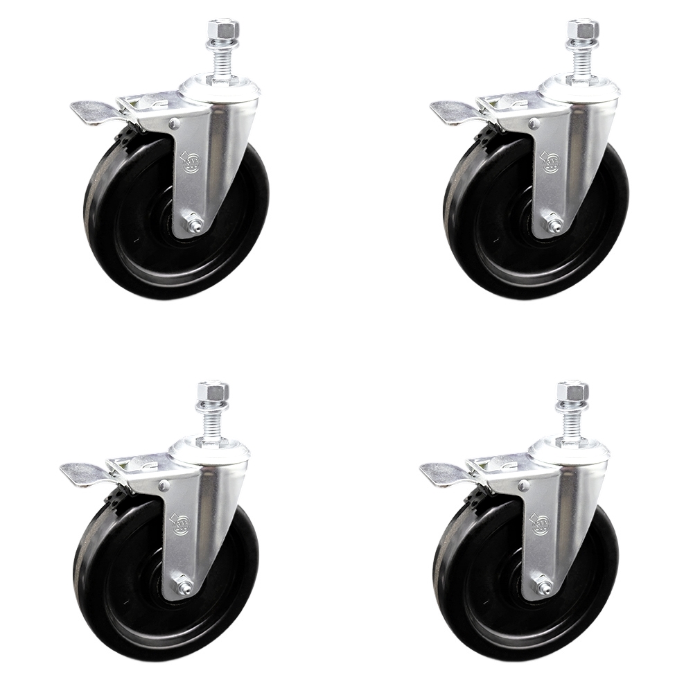 SCC-TSTTL20S615-PHS-M1215-4 Phenolic Swivel Threaded Stem Caster with 6 x 1.5 in. Black Wheels & 12 mm Stems - Set of 4
