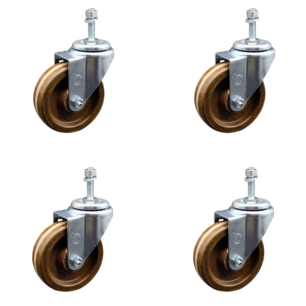 SCC-TS20S414-PHSHT-381615-4 High Temperature Phenolic Swivel Threaded Stem Caster with 4 x 1.25 in. Brown Wheels & 0.38 in. Stems - Set of 4