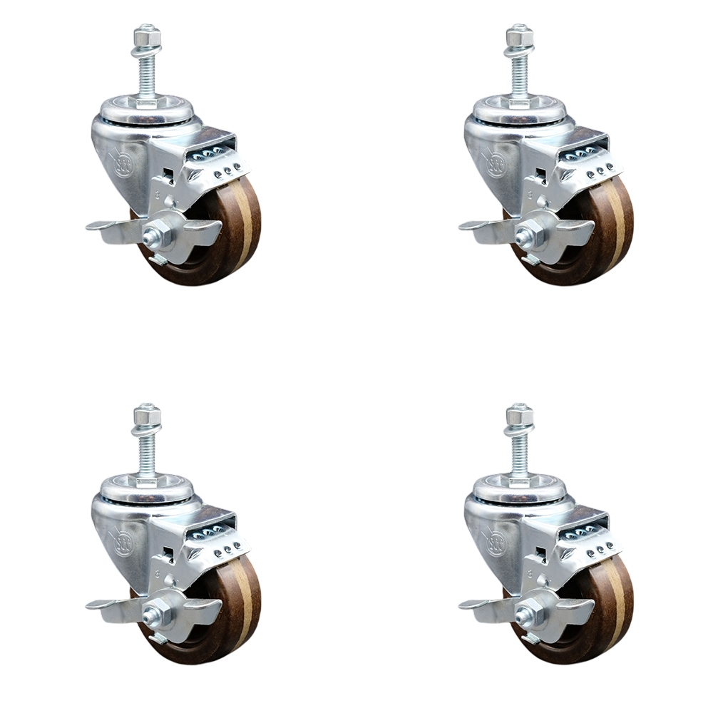 SCC-TS20S314-PHSHT-TLB-M1215-4 High Temperature Phenolic Swivel Threaded Stem Caster with 3 x 1.25 in. Brown Wheels & 12 mm Stems - Set of 4