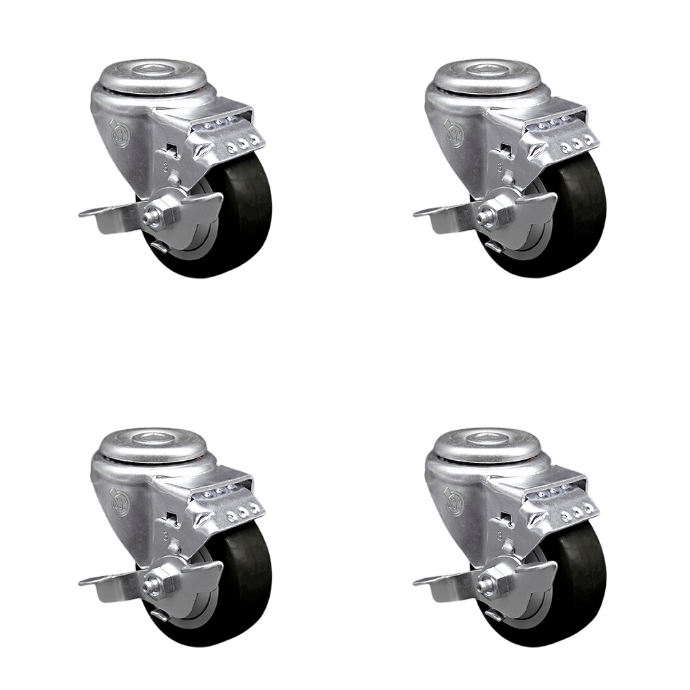 SCC-BH20S3514-PPUB-BLK-TLB-4 Polyurethane Swivel Bolt Hole Caster with 3.5 x 1.25 in. Black Wheels - Set of 4