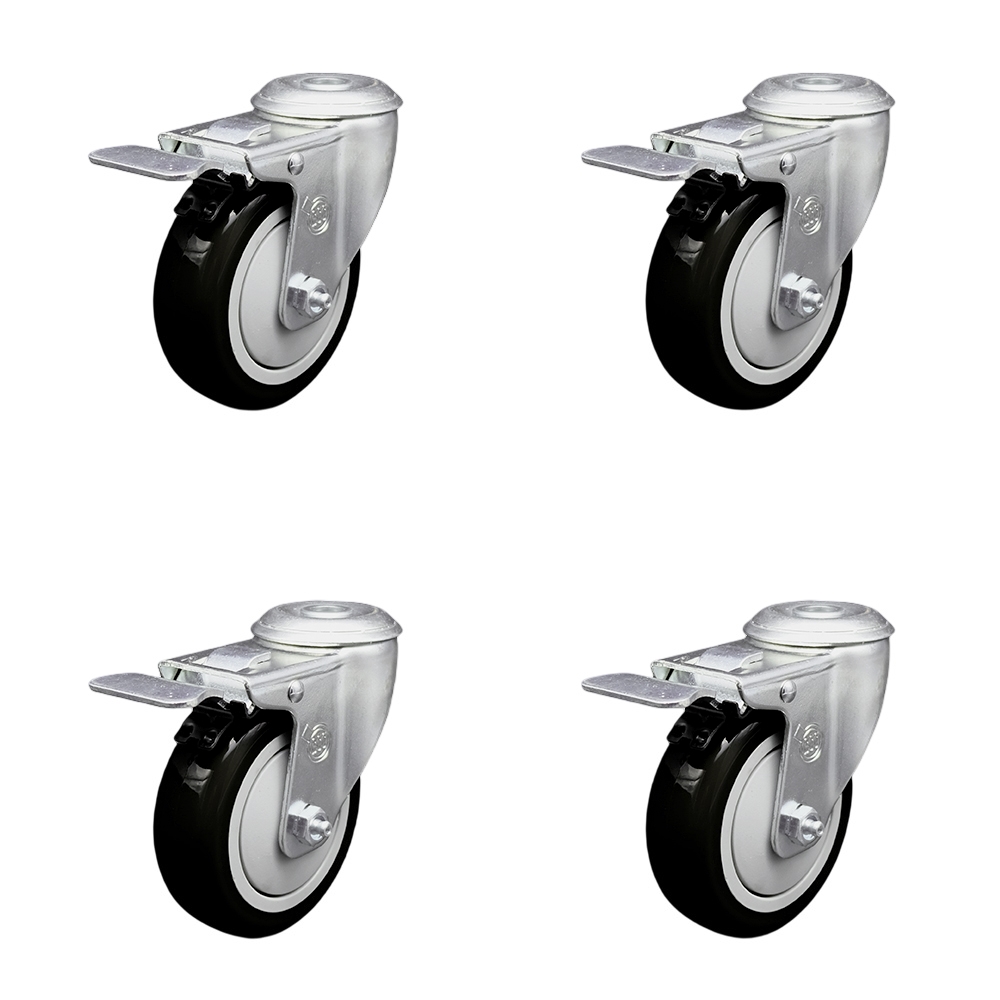 SCC-BHTTL20S414-PPUB-BLK-4 Polyurethane Swivel Bolt Hole Caster with 4 x 1.25 in. Black Wheels - Set of 4