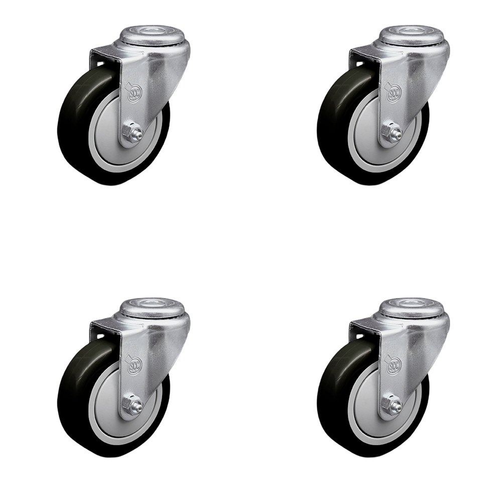 SCC-SSBH20S414-PPUB-BLK-4 Stainless Steel Polyurethane Swivel Bolt Hole Caster with 4 x 1.25 in. Black Wheels - Set of 4