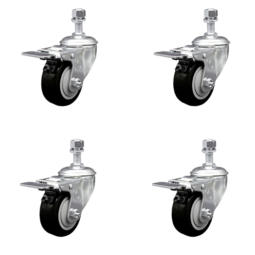 SCC-TSTTL20S3514-PPUB-BLK-121315-4 Polyurethane Swivel Threaded Stem Caster with 3.5 x 1.25 in. Black Wheels & 0.5 in. Stems - Set of 4