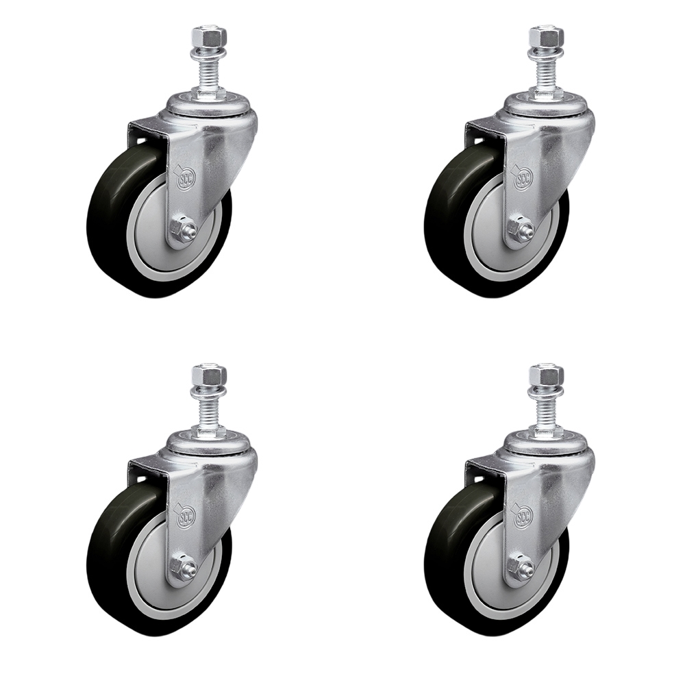 SCC-TS20S414-PPUB-BLK-121315-4 Polyurethane Swivel Threaded Stem Caster with 4 x 1.25 in. Black Wheels & 0.5 in. Stems - Set of 4