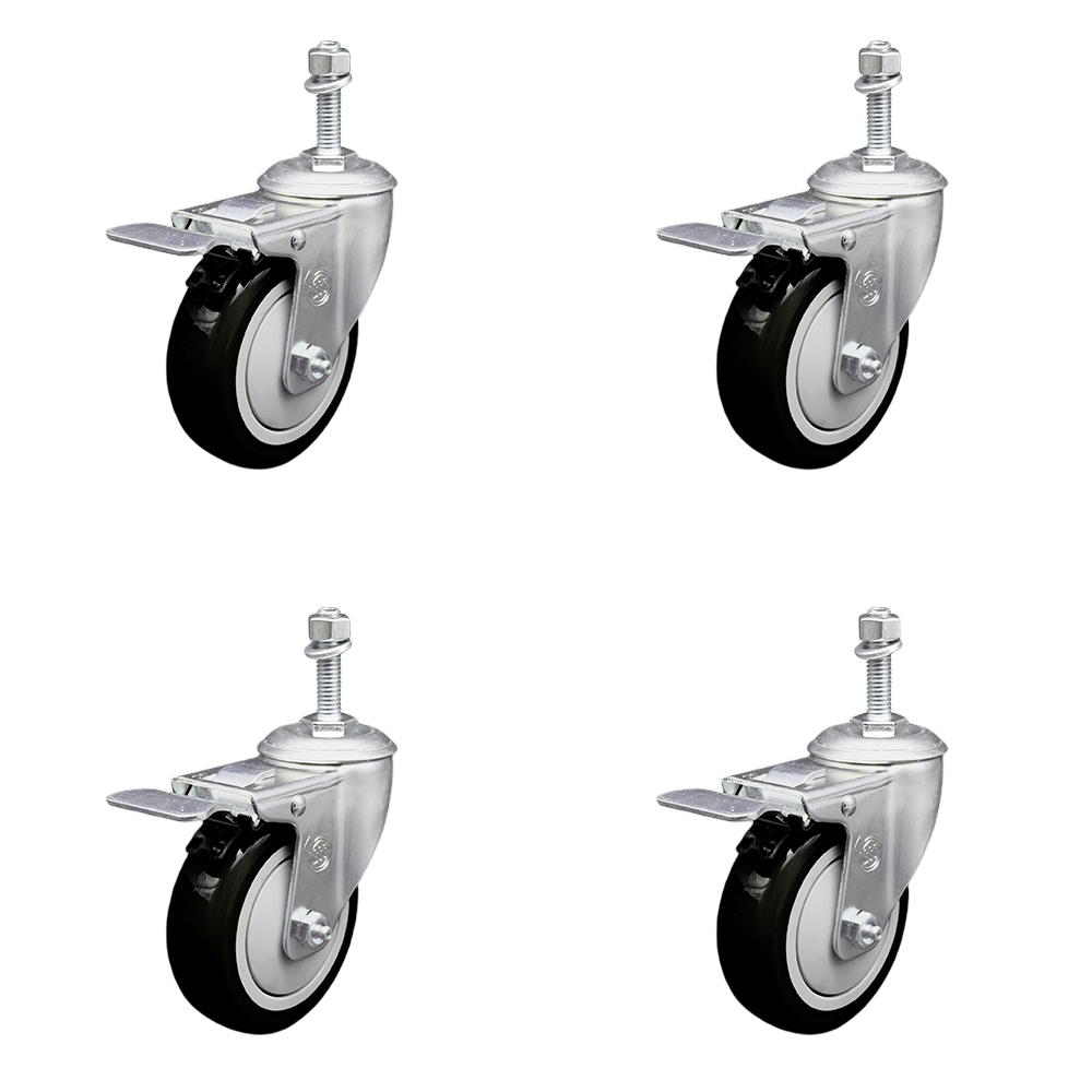 SCC-TSTTL20S414-PPUB-BLK-M1015-4 Polyurethane Swivel Threaded Stem Caster with 4 x 1.25 in. Black Wheels & 10 mm Stems - Set of 4