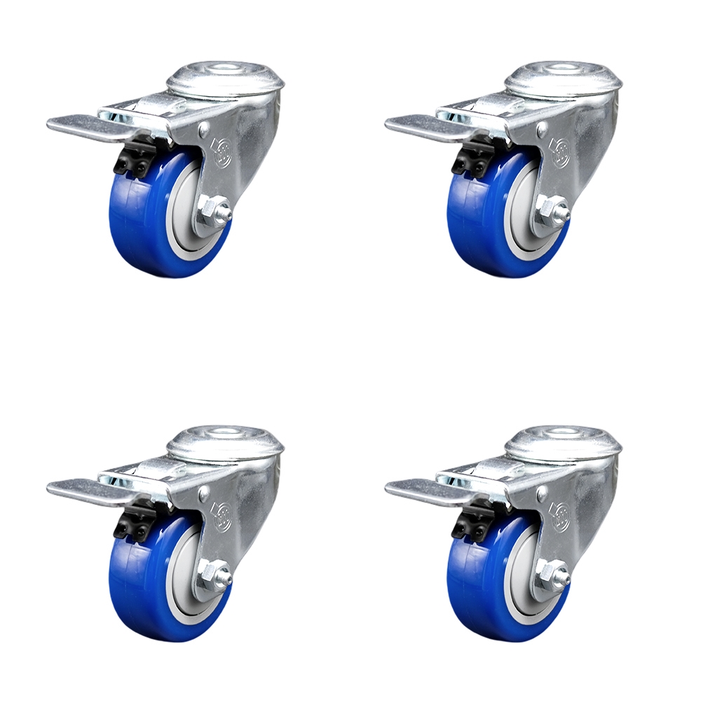 SCC-SSBHTTL20S314-PPUB-BLUE-4 Stainless Steel Polyurethane Swivel Bolt Hole Caster with 3 x 1.25 in. Blue Wheels - Set of 4