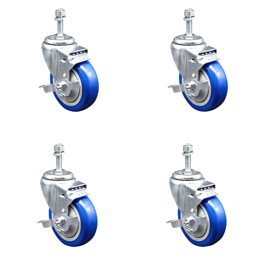 SCC-TS20S414-PPUB-BLUE-TLB-381615-4 Polyurethane Swivel Threaded Stem Caster with 4 x 1.25 in. Blue Wheels & 0.38 in. Stems - Set of 4