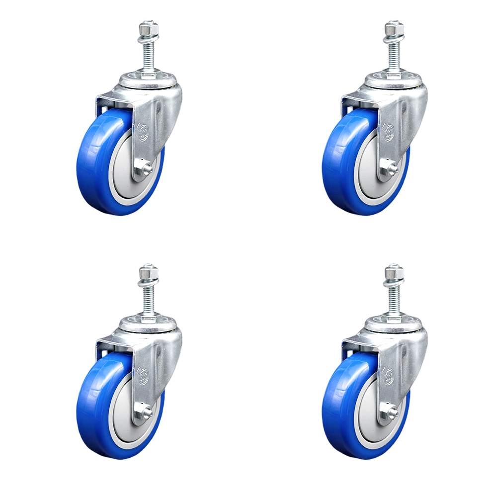 SCC-SSTS20S414-PPUB-BLUE-381615-4 Stainless Steel Polyurethane Swivel Threaded Stem Caster with 4 x 1.25 in. Blue Wheels & 0.38 in. Stems - Set of 4