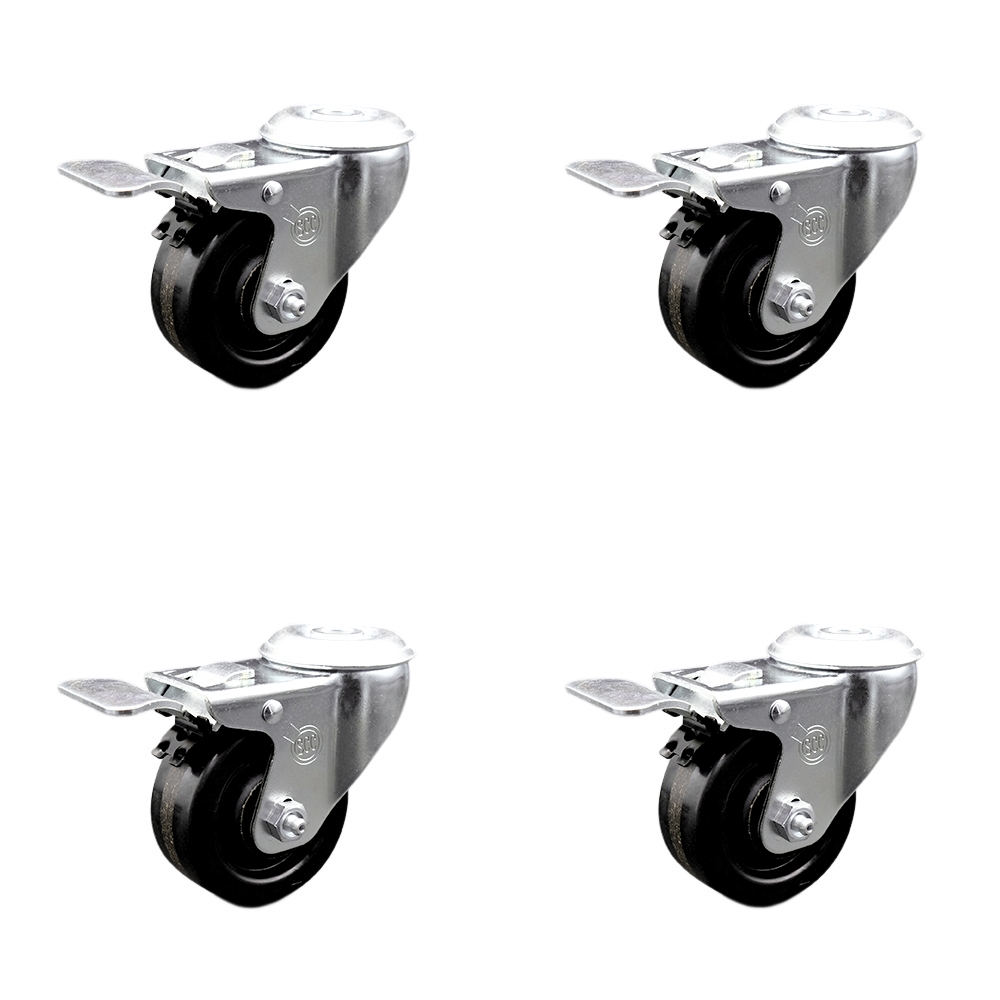 Phenolic Swivel Bolt Hole Caster - Black - Set of 4 - 1200 lbs Capacity