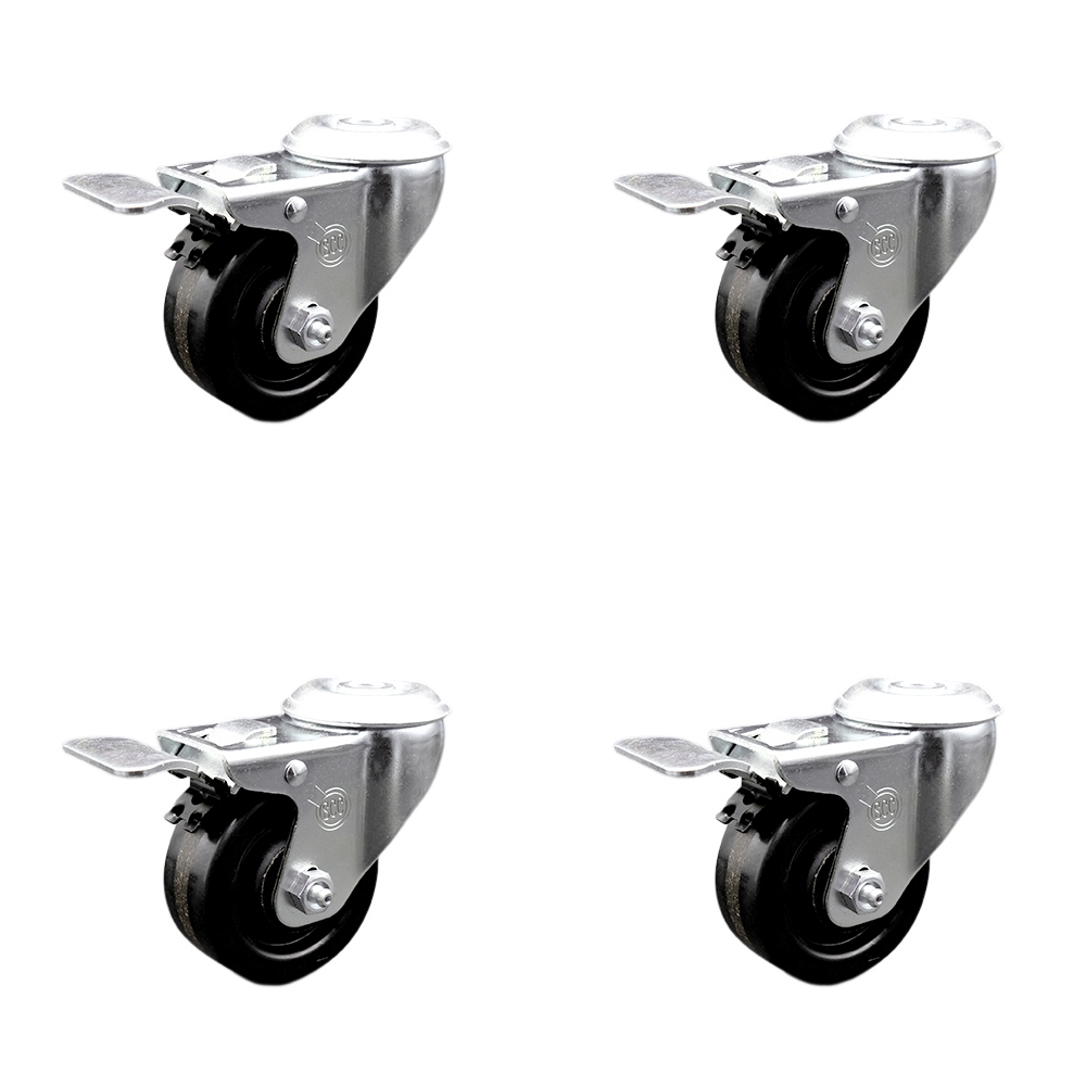 SCC-SSSSBHTTL20S314-PHS-4 Stainless Steel Phenolic Swivel Bolt Hole Caster with 3 x 1.25 in. Black Wheels - Set of 4