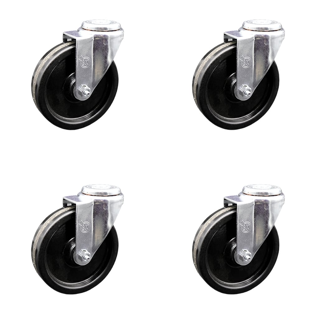 SCC-SSSSBH20S514-PHS-4 Stainless Steel Phenolic Swivel Bolt Hole Caster with 5 x 1.25 in. Black Wheels - Set of 4