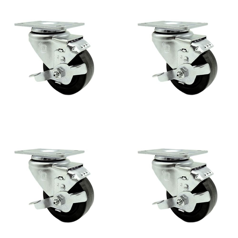 SCC-SSSS20S3514-PHS-TLB-4 Stainless Steel Phenolic Swivel Top Plate Caster with 3.5 x 1.25 in. Black Wheels - Set of 4