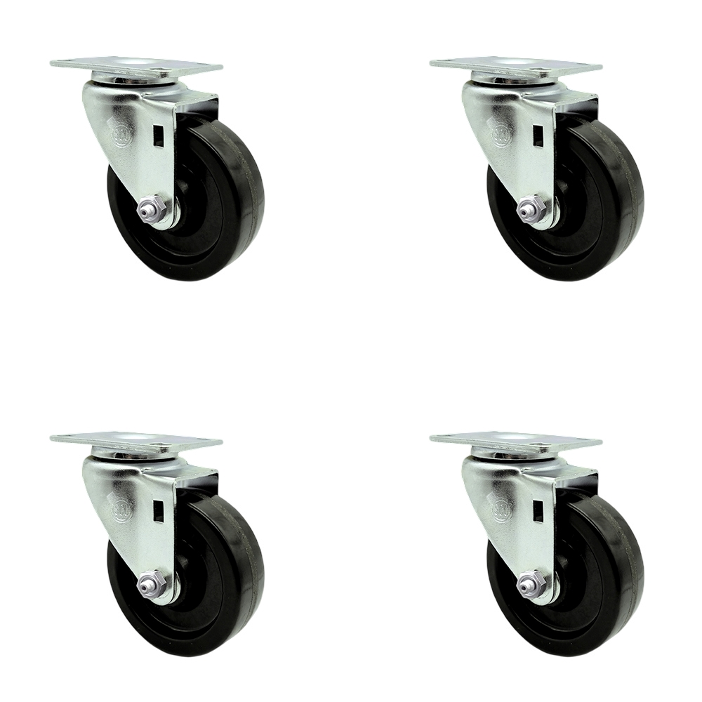 SCC-SSSS20S414-PHS-4 Stainless Steel Phenolic Swivel Top Plate Caster with 4 x 1.25 in. Black Wheels - Set of 4