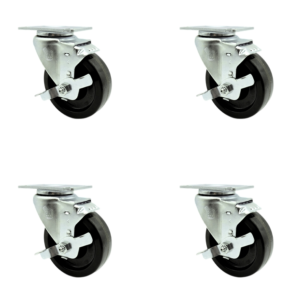 SCC-SSSS20S414-PHS-TLB-4 Stainless Steel Phenolic Swivel Top Plate Caster with 4 x 1.25 in. Black Wheels - Set of 4