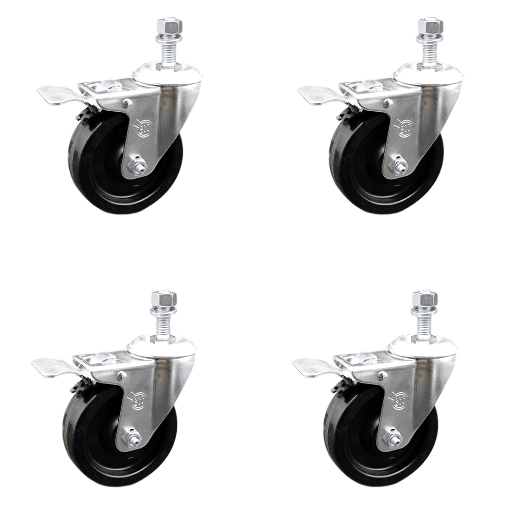 SCC-TSTTL20S414-PHS-121315-4 Phenolic Swivel Threaded Stem Caster with 4 x 1.25 in. Black Wheels & 0.5 in. Stems - Set of 4