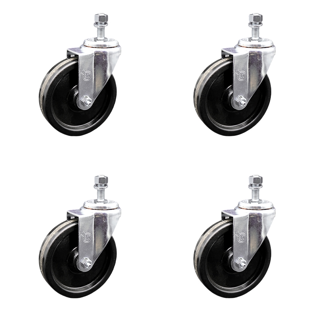 SCC-TS20S514-PHS-381615-4 Phenolic Swivel Threaded Stem Caster with 5 x 1.25 in. Black Wheels & 0.38 in. Stems - Set of 4