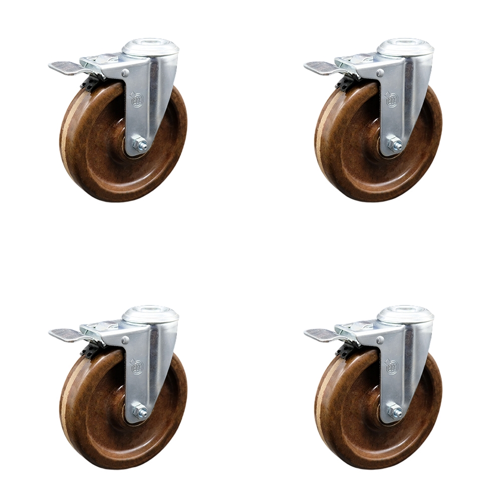 SCC-BHTTL20S514-PHSHT-4 High Temperature Phenolic Swivel Bolt Hole Caster with 5 x 1.25 in. Brown Wheels - Set of 4