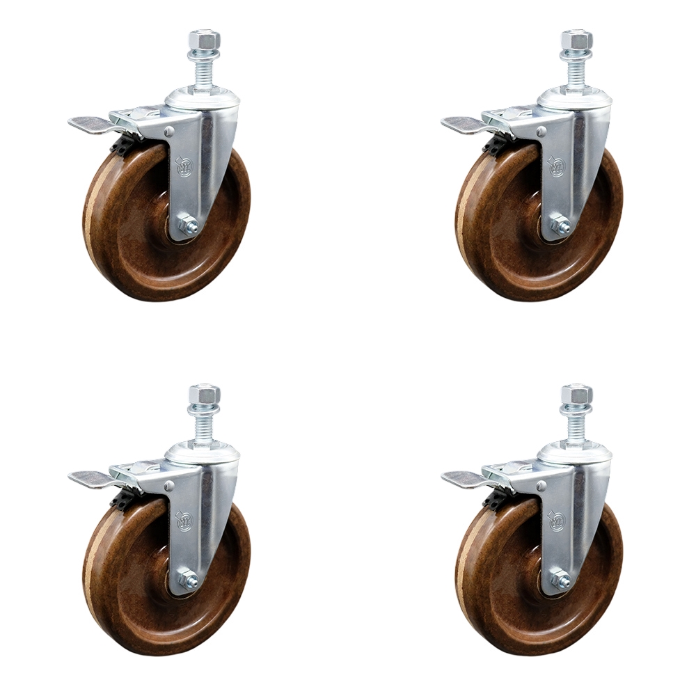 SCC-TSTTL20S615-PHSHT-121315-4 High Temperature Phenolic Swivel Threaded Stem Caster with 6 x 1.5 in. Brown Wheels & 0.5 in. Stems - Set of 4