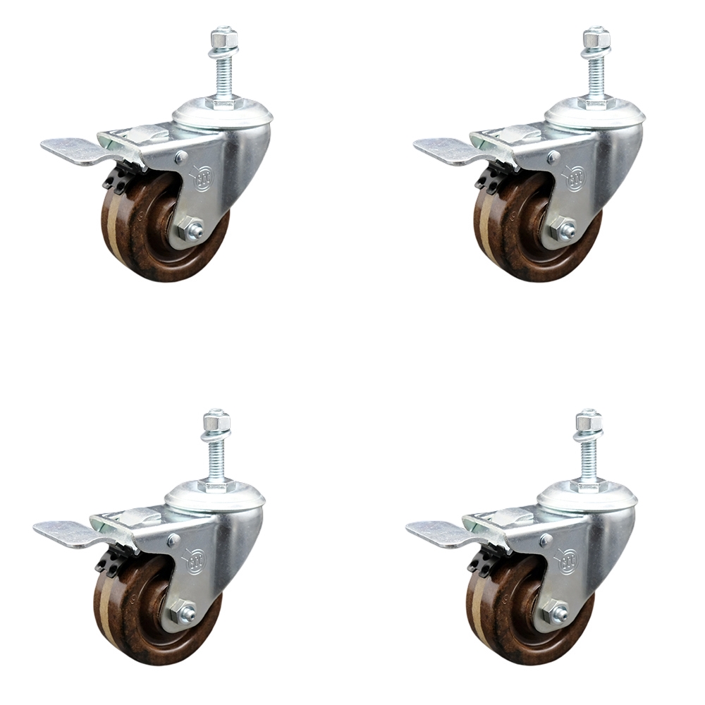 SCC-TSTTL20S314-PHSHT-381615-4 High Temperature Phenolic Swivel Threaded Stem Caster with 3 x 1.25 in. Brown Wheels & 0.38 in. Stems - Set of 4