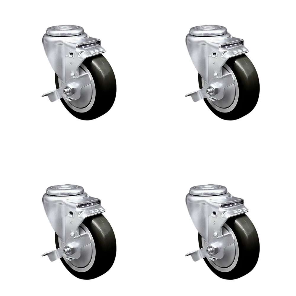 SCC-BH20S414-PPUB-BLK-TLB-4 Polyurethane Swivel Bolt Hole Caster with 4 x 1.25 in. Black Wheels - Set of 4