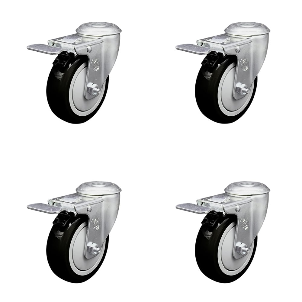 SCC-SSBHTTL20S414-PPUB-BLK-4 Stainless Steel Polyurethane Swivel Bolt Hole Caster with 4 x 1.25 in. Black Wheels - Set of 4