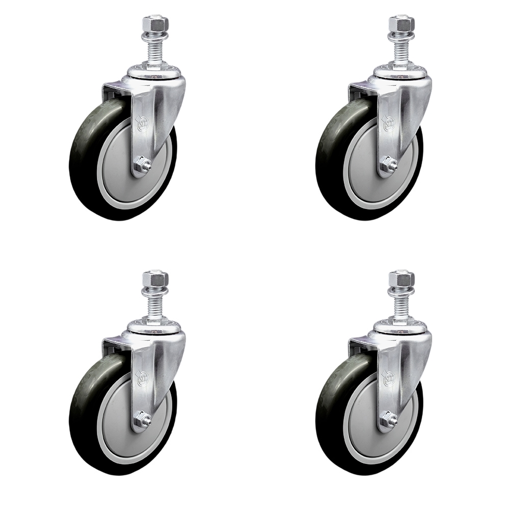 SCC-TS20S514-PPUB-BLK-121315-4 Polyurethane Swivel Threaded Stem Caster with 5 x 1.25 in. Black Wheels & 0.5 in. Stems - Set of 4